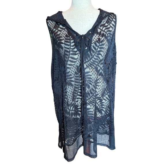 Siren Lily Black Sheer Swim Coverup V-Neck - Picture 1 of 4